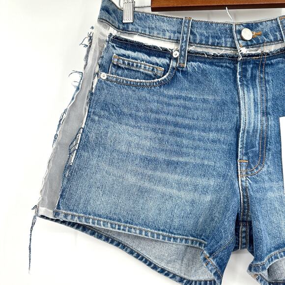 Frame Atelier Azul Sheer Insert Side & Top Border Mesh Denim Shorts Sz 29 NWT - Picture 3 of 9